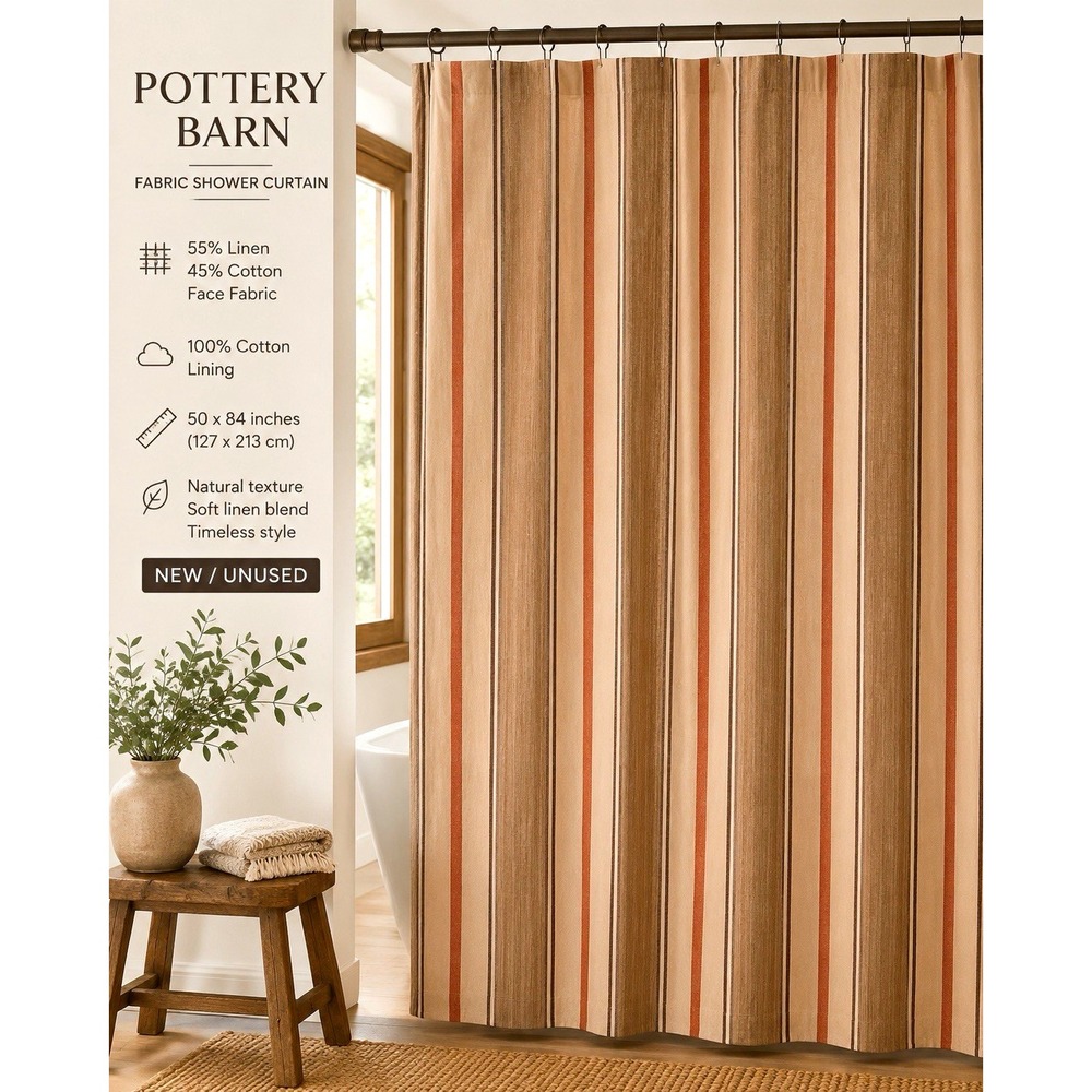 NEW Pottery Barn Rustic Linen/ Cotton Fabric Shower Curtain 50x84